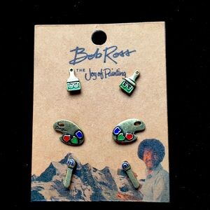 🟣Bob Ross Earrings, 3 Pairs Of Studs, Red, Blue and Green